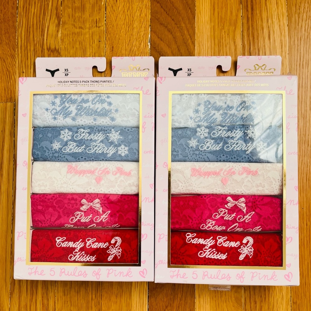 2 Sets of NWT Victoria's Secret Pink x LoveShackFancy Holiday Panty Set Size XS